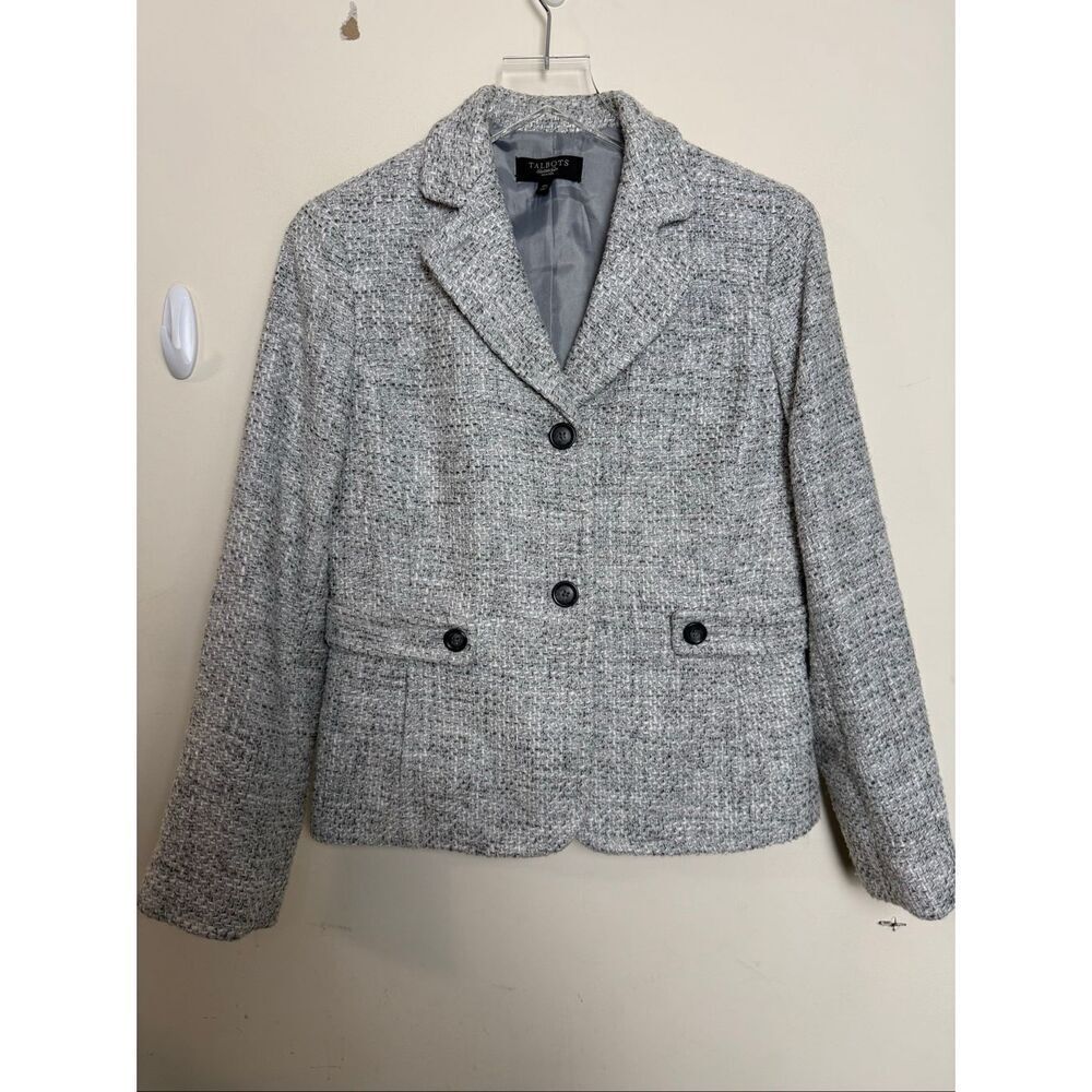 Talbots Petites Gray Metallic Tweed Blazer Jacket Size 10P